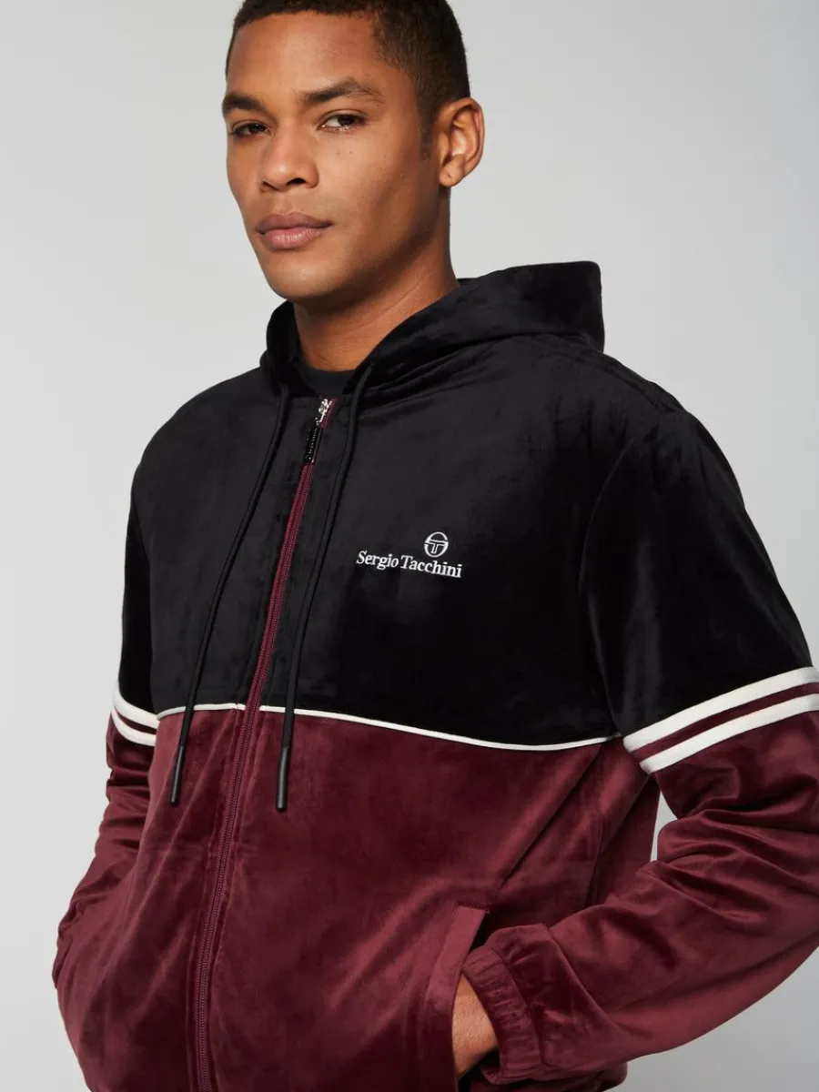 Sergio Tacchini Scopeto Full-Zip Velour Hoodie- Black Beauty/ Mauve Wine Clearance