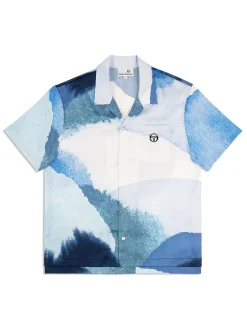 Sergio Tacchini Spiaggia Cabana Shirt- Maritime Blue/ Multi New