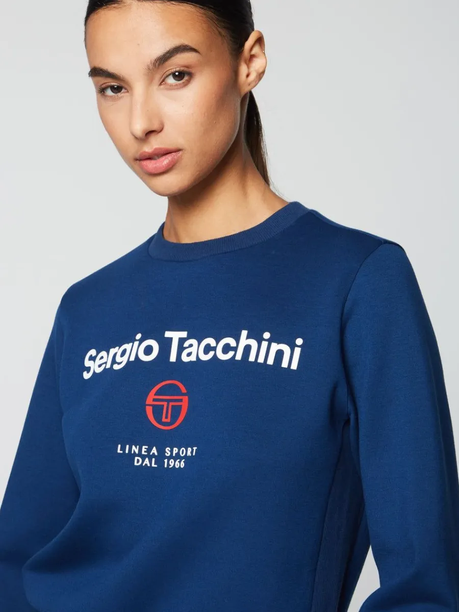 Sergio Tacchini Women'S Linea Sport Crewneck- Maritime Blue New