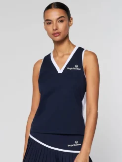 Sergio Tacchini Women'S Vigentino Tennis V-Neck Tank Top- Maritime Blue New