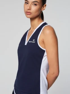 Sergio Tacchini Women'S Vigentino Tennis V-Neck Tank Top- Maritime Blue New